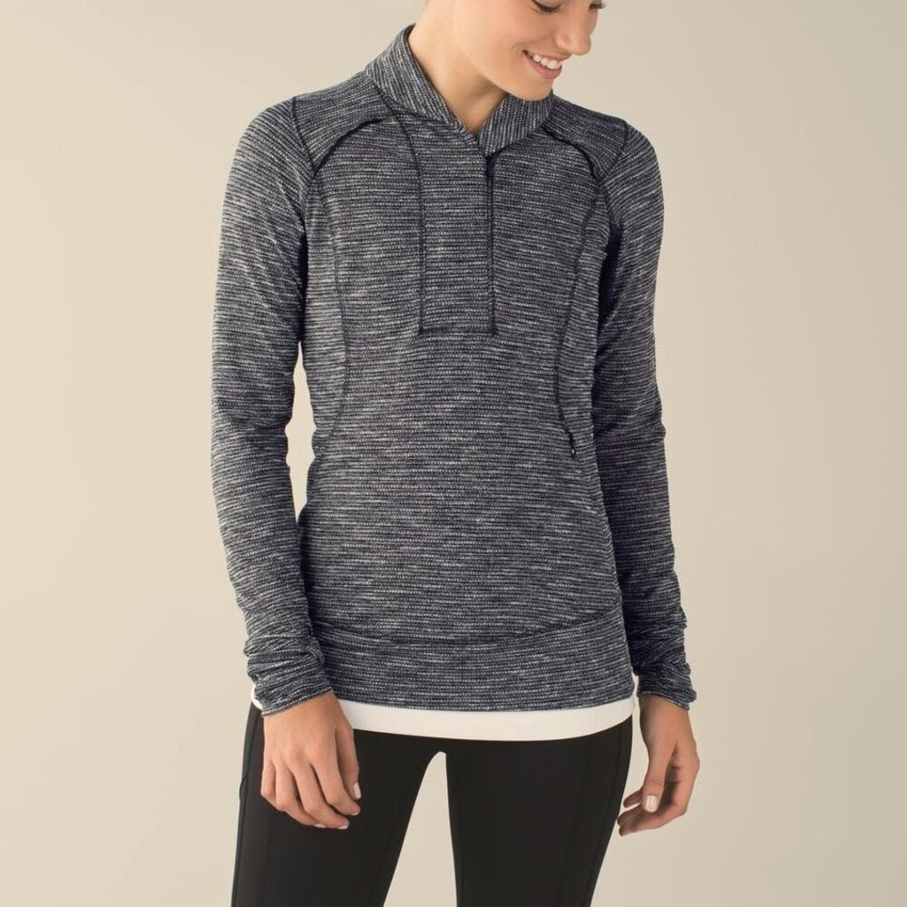 Lululemon Think Fast Pullover 1/4 Zip Gray Black Running Top Womens 6